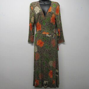 Vtg 90s THE TRAVEL COLLECTION Wrap Dress Sz Small Leopard Garden Slinky Knit